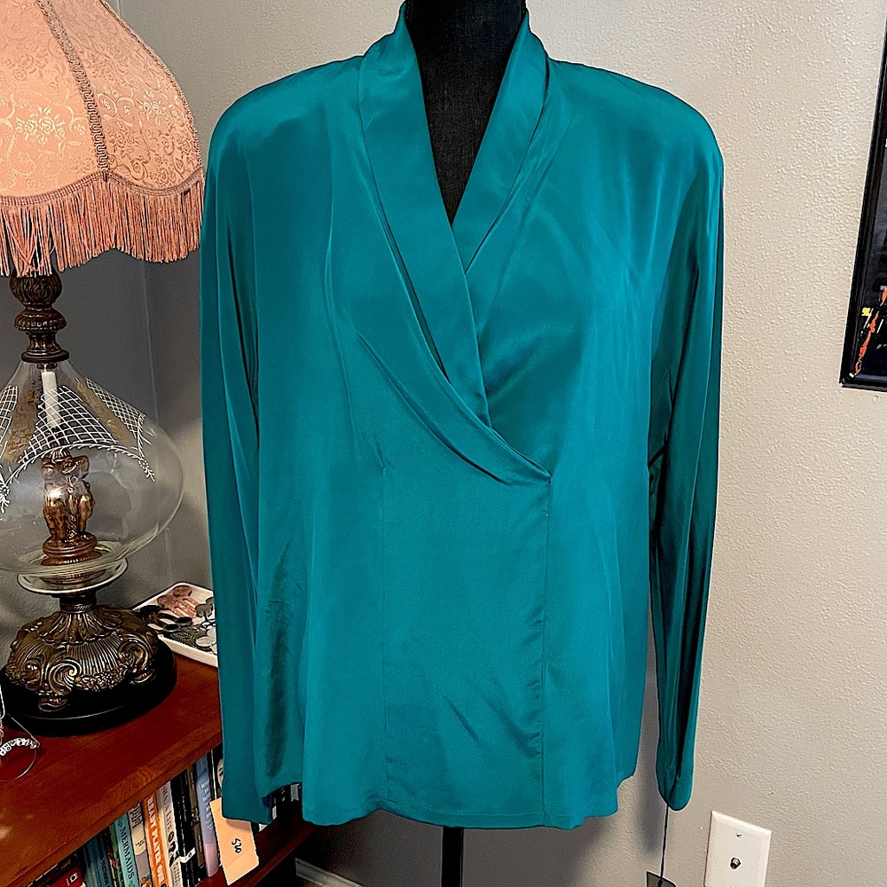 Size 16 Vintage Silk Green Blouse